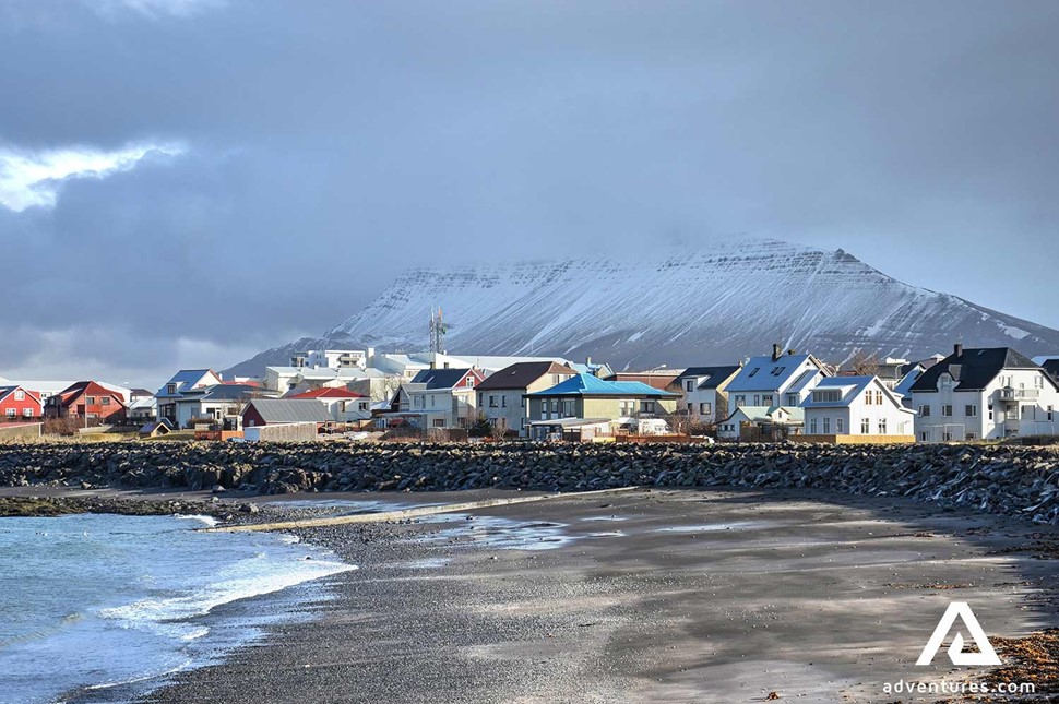 akranes beach and town view in iceland