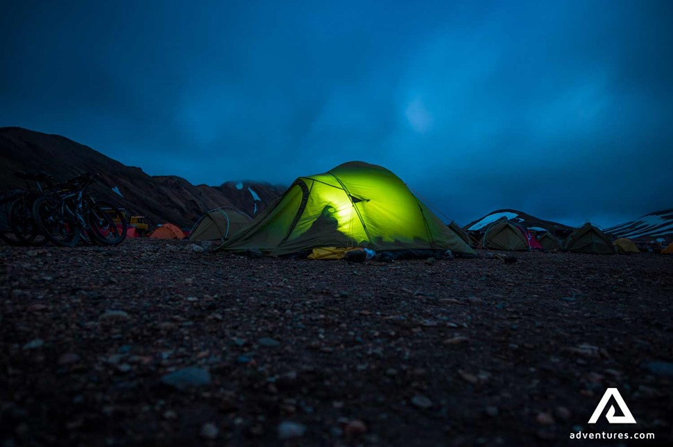 camping at night in iceland