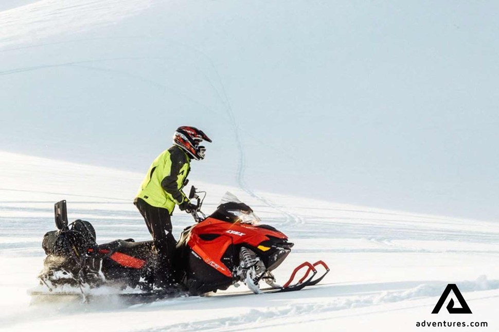 going fast with a snowmobile in iceland
