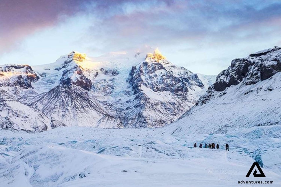 a view of svinafellsjokull glacier in winter