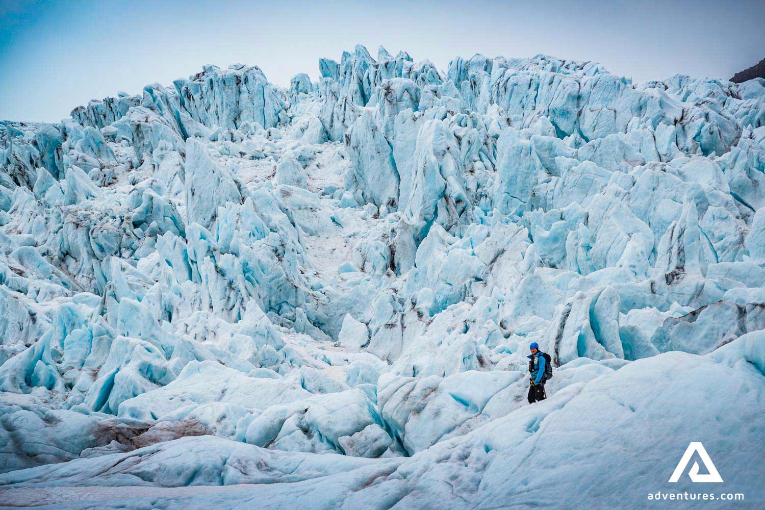 spiky ice formations on a glacier in south iceland